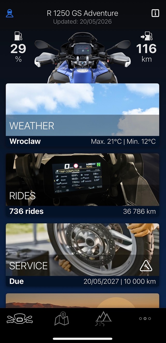 Аплікацыя BMW Motorrad таксама падхопіць новы сэрвісны інтэрвал